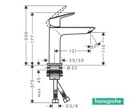 MEDIDAS MONOMANDO LAVABO 110 LOGIS HANSGROHE